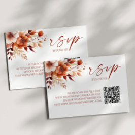 Rusty Burgundy Floral QR Code Wedding RSVP Card Karte