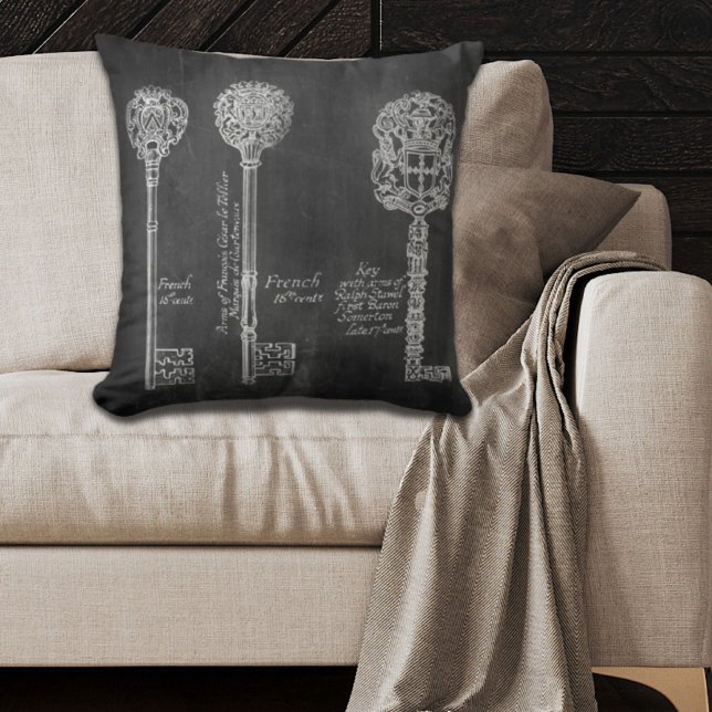 Rusty Chalkboard Viktorianische Steampunk-Skelettt Kissen (Rusty Chalkboard Victorian steampunk skeleton keys Throw Pillow)