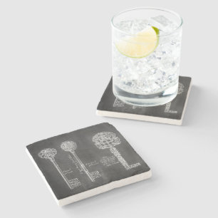 Rusty Chalkboard Viktorianische Steampunk-Skelettt Steinuntersetzer