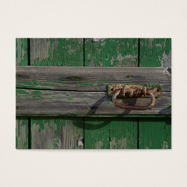 Rusty Door Handle an der grünen Tür (Vorderseite)