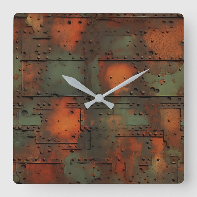 Rusty Eisen Wall Clock Quadratische Wanduhr (Vorderseite)