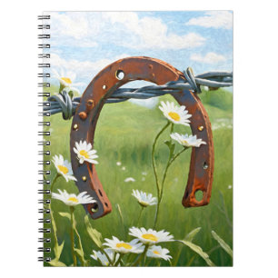 Rusty Horseshoe und White Daisies Notizblock