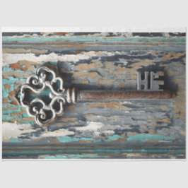 Rusty Key 1 mit schönem Patina-Tissue Paper Seidenpapier