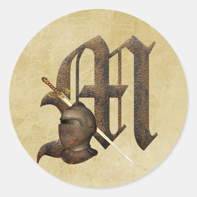 Rusty Knights Initial m Runder Aufkleber (Vorderseite)