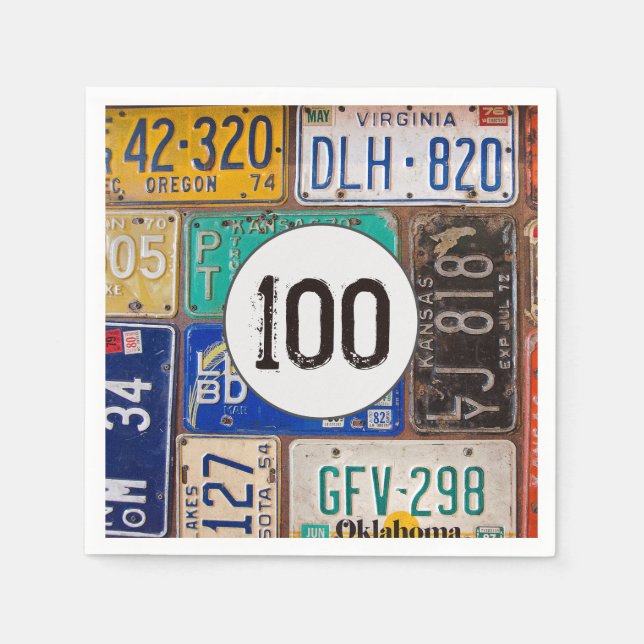 Rusty Licence Plate 100. Geburtstag Napkins Serviette (Vorderseite)