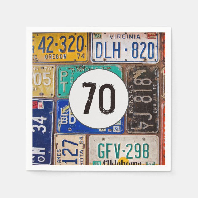 Rusty Licence Plate 70. Geburtstag Napkins Serviette (Vorderseite)