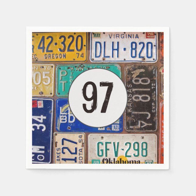 Rusty Licence Plate 97. Geburtstag Napkins Serviette (Vorderseite)