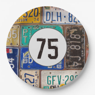 Rusty License Plate 75. Geburtstag Pappteller
