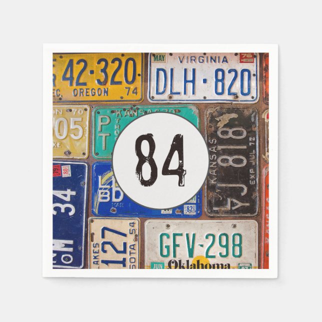 Rusty License Plate 84. Geburtstag Serviette (Vorderseite)