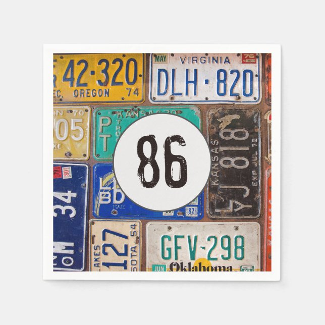 Rusty License Plate 86. Geburtstag Napkins Serviette (Vorderseite)