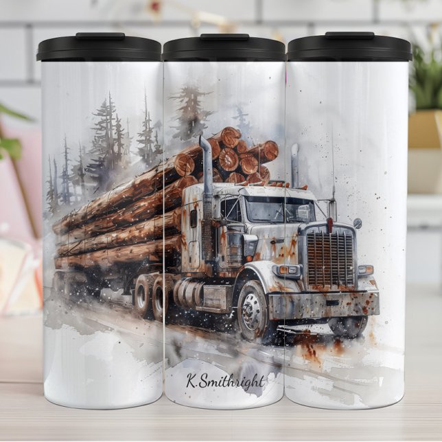 Rusty Log Truck Snowy Scene Thermosbecher (Von Creator hochgeladen)