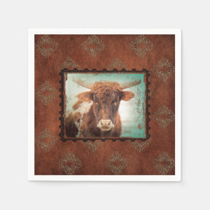 RUSTY LONGHORN COCKTAIL NAPKINS SET VON 50 SERVIETTE