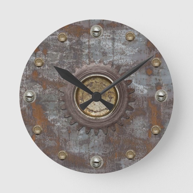 Rusty Metal Steampunk Vintag Old Runde Wanduhr (Vorderseite)