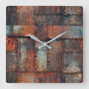 Rusty Metal Wall Clock Quadratische Wanduhr