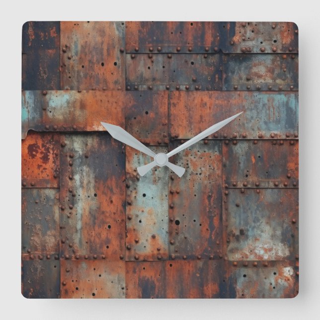 Rusty Metal Wall Clock Quadratische Wanduhr (Vorderseite)