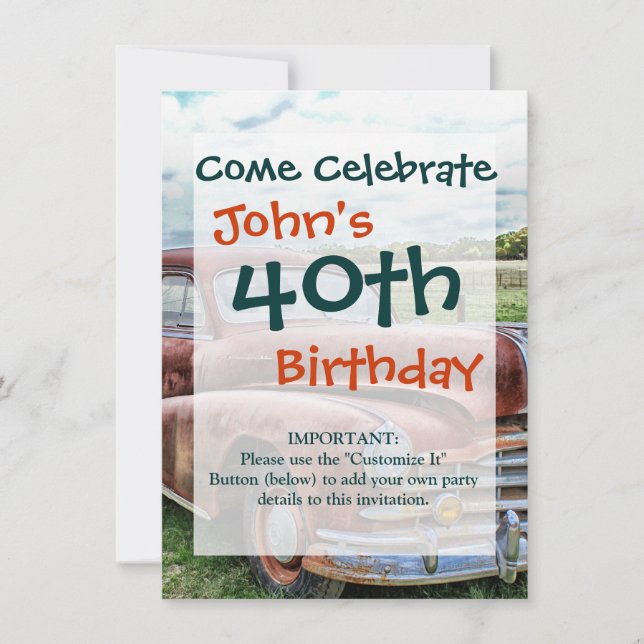 Rusty Old Classic Car Vintag Automobil Einladung (Vorderseite)