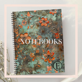Rusty Orange Raised Floral Spiral Notebook Notizbuch