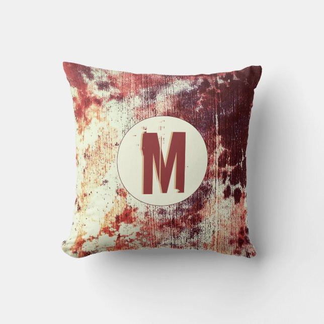 Rusty Orange und Brown Grungy Abstrakt Monogram Kissen (Vorderseite)