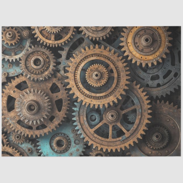 Rusty Patina Gears – Steampunk Decoupage Seidenpapier (Vorderseite)