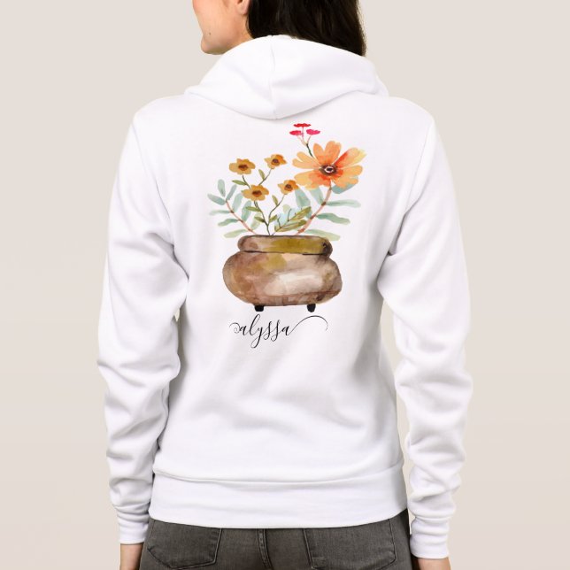 Rusty Pink Rose Blume Trendy Script Name Hoodie (Rückseite)
