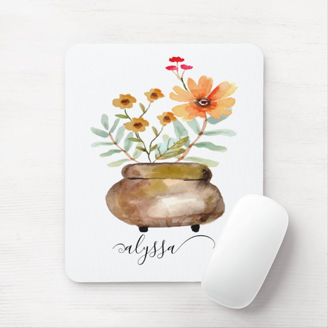 Rusty Pink Rose Blume Trendy Script Name Mousepad (Mit Mouse)