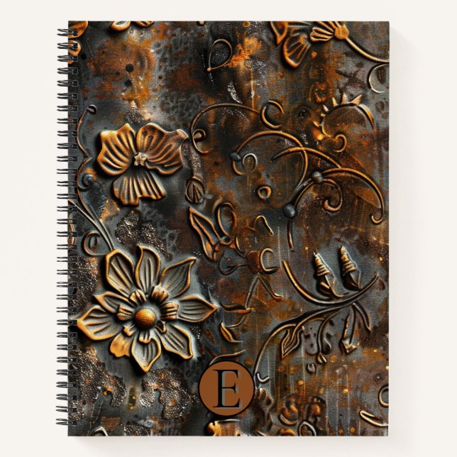 Rusty Raised Floral Spiral Notebook - Custom Notizbuch (Vorderseite)