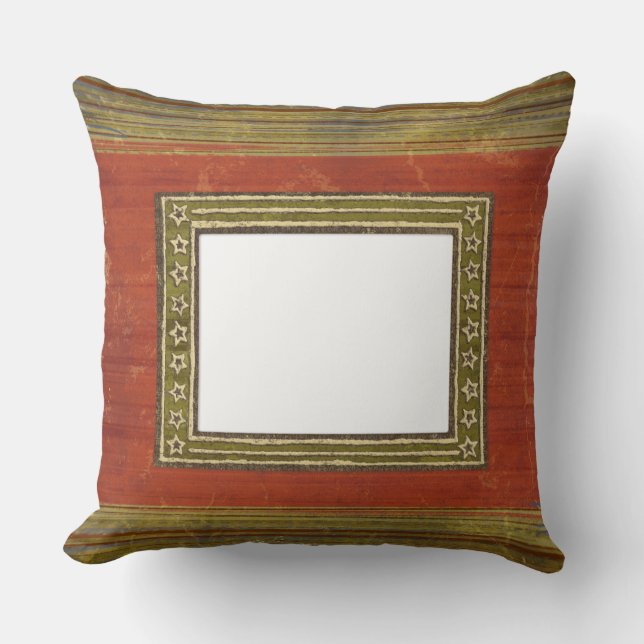 Rusty Red Green Stars Frame Throw Kissen (Vorderseite)