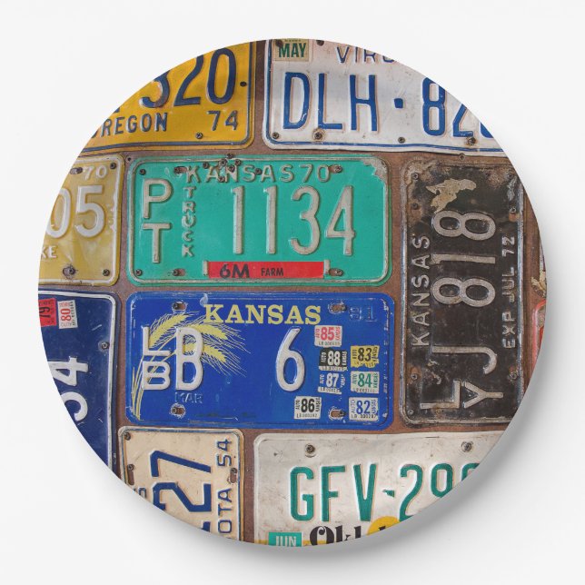 Rusty Retro License Plate Collection Pappteller (Vorderseite)