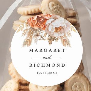 Rusty Terracotta Peony Floral Wedding Runder Aufkleber