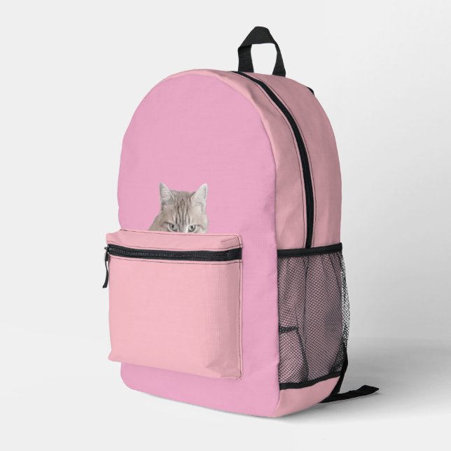 Rusty the Cat Pink Backpack Bedruckter Rucksack (Rückseitige Ecke Rechts)