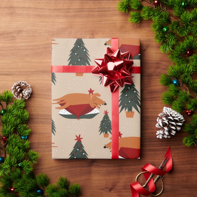 Rusty the Dog Schlafen Weihnachtsbaum Geschenkpapier (Feiertagsgeschenk)
