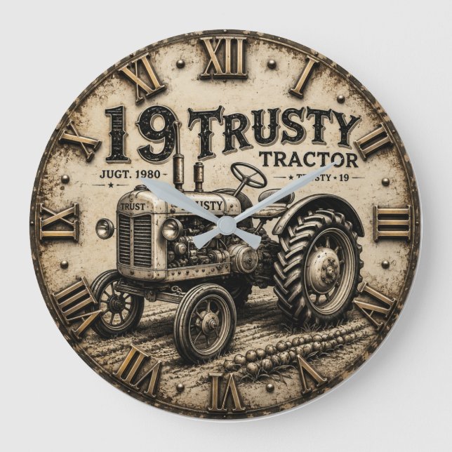 Rusty Tractor Vintage Farm  Große Wanduhr (Vorderseite)