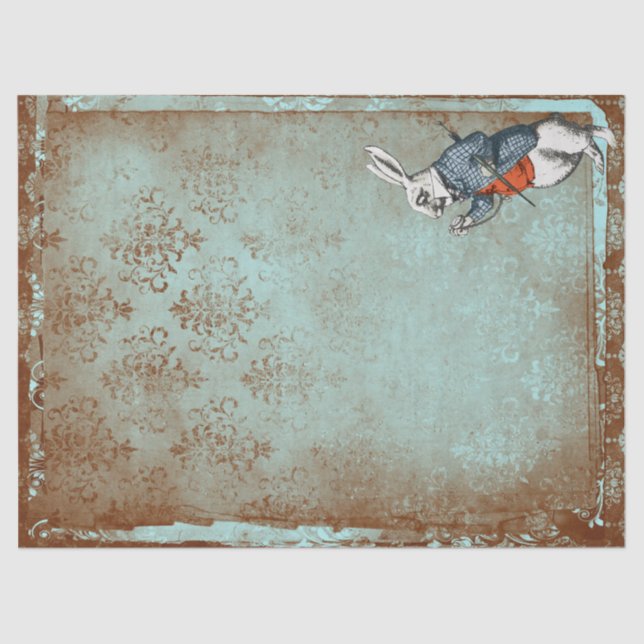 Rusty Turqouise White Kanbit Alice im Wunderland Seidenpapier (Vorderseite)