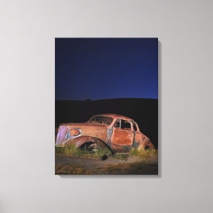 Rusty Vintage Car Dark Sky Wrapped Canvas 18"x24" Leinwanddruck