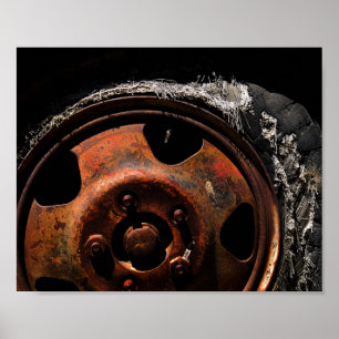 Rusty Wheel Torn Tire Macro Foto Poster