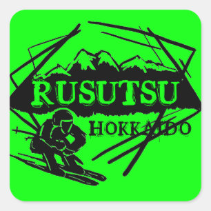 Rusutsu Hokkaido Japan Logo-Aufkleber für grüne Sk Quadratischer Aufkleber