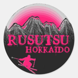 Rusutsu Hokkaido Japan rosa Skistöckchen Runder Aufkleber