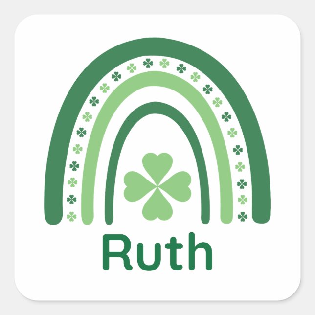 Ruth Name Clover Boho Rainbow Quadratischer Aufkleber (Vorderseite)