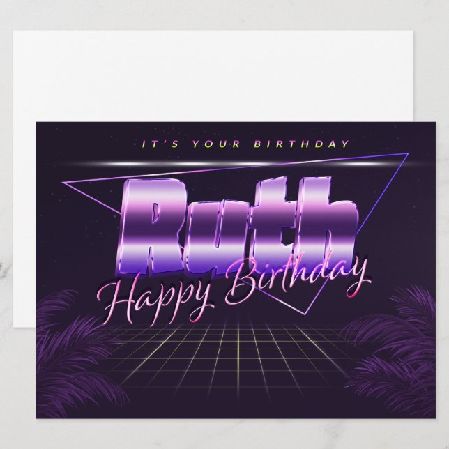 Ruth Name Vorname lila retro Karte Geburtstag (Vorne/Hinten)