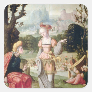Ruth und Naomi auf dem Gebiet von Boaz, c.1530-40 Quadratischer Aufkleber