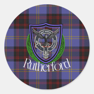 Rutherford-Schottischer-Clan-Tartan und -Wappen Runder Aufkleber