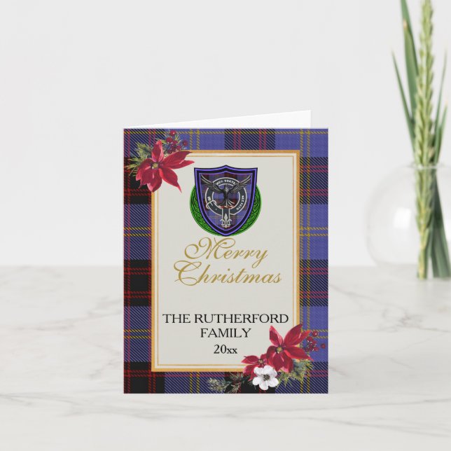 Rutherford Scottish Clan Tartan & Crest Karte (Vorderseite)
