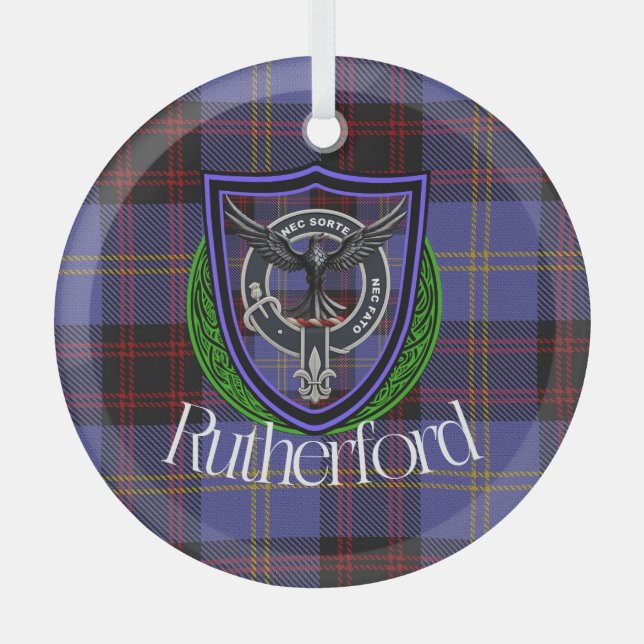 Rutherford Scottish Clan Tartan & Crest Ornament Aus Glas (Vorderseite)