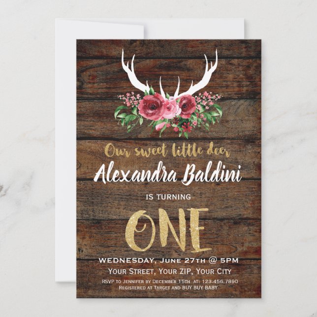 Rutic Deer Birthday Einladung (Vorderseite)