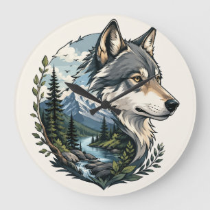Rutic Wolf Natur Szene Wanduhr