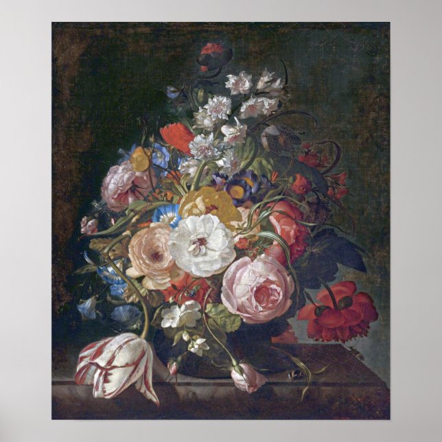 Ruysch - Bouquet von Blume in einer Glasvase Poster (Vorne)