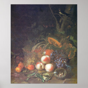 Ruysch - Obst, Stillleben mit Vogelnest Poster