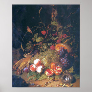 Ruysch - Stillleben mit Früchten, Nest, Lizard Poster
