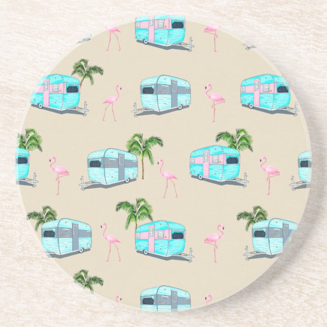 RV Beach Camping mit Flamingos Getränkeuntersetzer (Vorne)