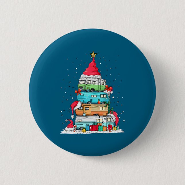 Rv Camng Camper Travel Vacation Christmas Tree Xma Button (Vorderseite)